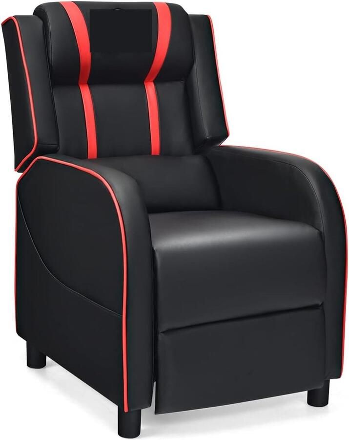 Gaming leunstoel fauteuil PU lederen enkele leunstoel relaxstoel verstelbare moderne woonkamer ligstoel televisiestoel met voetsteun en lumbaal kussen thuisbioscoop zittingen (Rood)