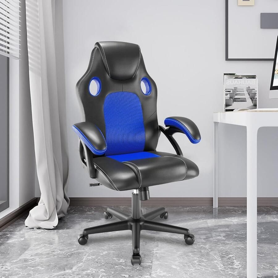 Gaming stoel Bureaustoel Draaistoel Computerstoel Werkstoel Bureaustoel Ergonomische stoel Racestoel Lederen stoel PC-gamingstoel (Blauw)
