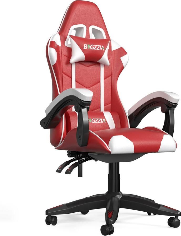 Gaming stoel Bureaustoel Ergonomische Gaming stoel in veelkleurig PU leer 155° verstelbare rugleuning met lendesteun en hoofdsteun Rood