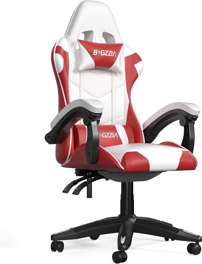 Gaming stoel Bureaustoel Ergonomische Gaming stoel in veelkleurig PU leer 155° verstelbare rugleuning met lendesteun en hoofdsteun Rood en wit