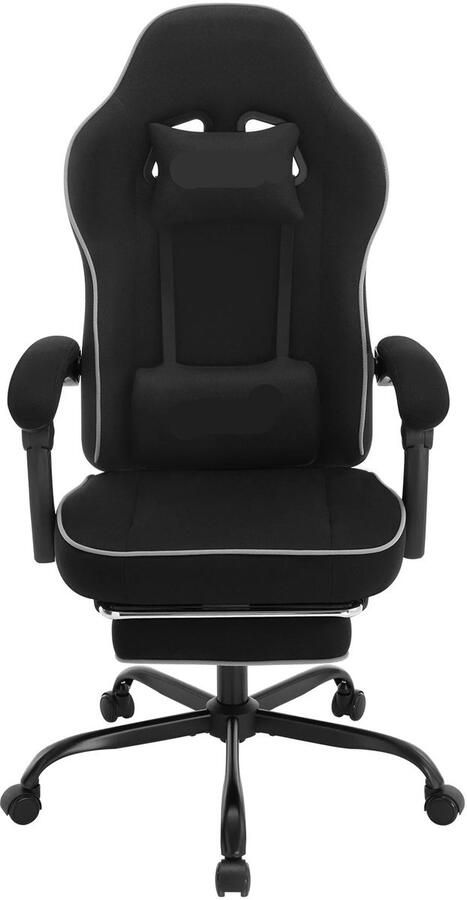 Gaming Stoel Bureaustoel Gaming Stoel met Voetsteun Verstelbare Rugleuning Lendenkussen Ergonomische Draaibare 150 kg Capaciteit Zwart Mesh Stof