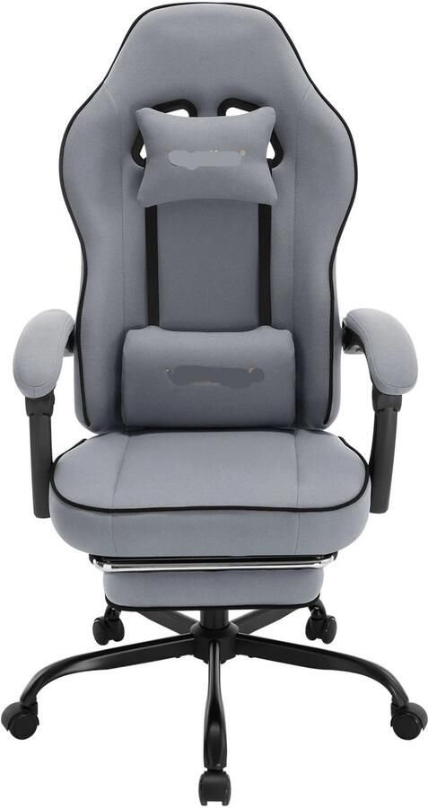 Gaming Stoel Bureaustoel Gaming Stoel met Voetsteun Verstelbare Rugleuning Lendenkussen Ergonomische Draaibare 150 kg Capaciteit Grijs Mesh Stof
