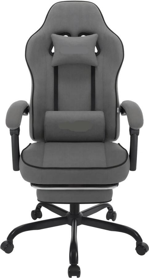 Gaming Stoel Bureaustoel Gaming Stoel met Voetsteun Verstelbare Rugleuning Lendenkussen Ergonomische Draaibare 150 kg Capaciteit Grijze Tech Stof