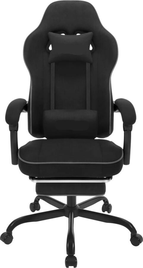 Gaming Stoel Bureaustoel Gaming Stoel met Voetsteun Verstelbare Rugleuning Lendenkussen Ergonomische Draaibare 150 kg Capaciteit Zwarte Tech Stof