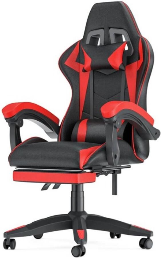 Corenia Gaming Stoel Bureaustoel Swivel Stoel met Voetsteun Hoofdsteun Lendenkussen Verstelbare Rugleuning Ergonomische Draaibare 68 x 50 x 122-144 cm Rood