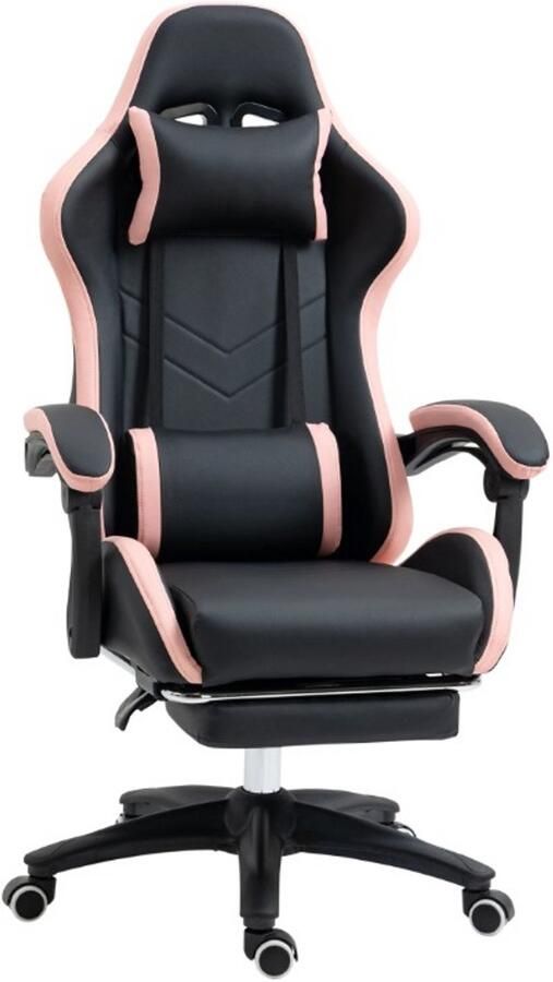 Gaming Stoel Bureaustoel Swivel Stoel met Voetsteun Hoofdsteun Verstelbare Rugleuning Lendenkussen Ergonomische Draaibare 65 x 65 x 121-129 cm Zwart & Roze