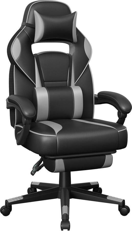 Corenia Gaming Stoel Bureaustoel Swivel Stoel Ergonomische Draaibare met Voetsteun Hoofdsteun Verstelbare Rugleuning Lendenkussen 67 x 66 x 116-126 cm Zwart Grijs