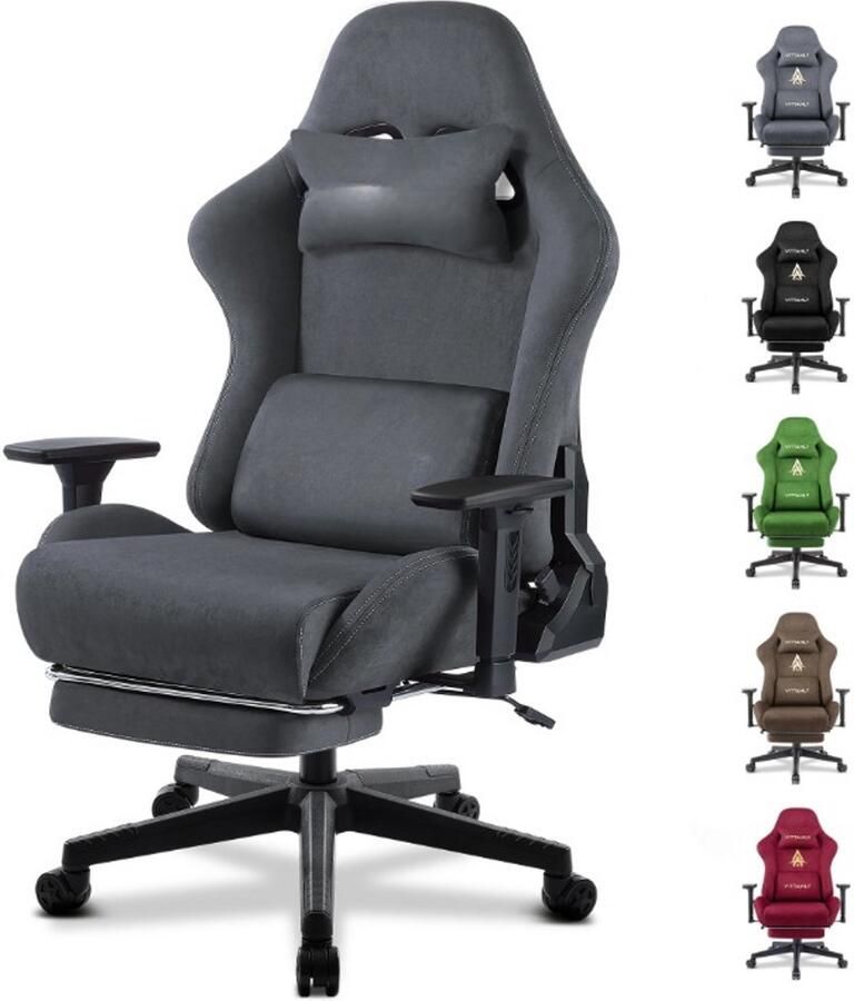 Corenia Gaming Stoel Bureaustoel Swivel Stoel met Voetsteun Lendenkussen Verstelbare Rugleuning Ergonomische Draaibare 89 x 59 x 32.5 cm Grijs