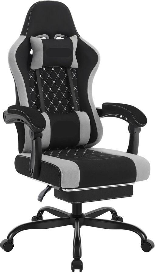 Corenia Gaming Stoel Massage Gaming Stoel Bureaustoel Swivel Stoel met Voetsteun Hoofdsteun Lendenkussen Verstelbare Rugleuning Lendenkussen Ergonomische Draaibare 70 x 70 x 127 cm Zwart & Grijs