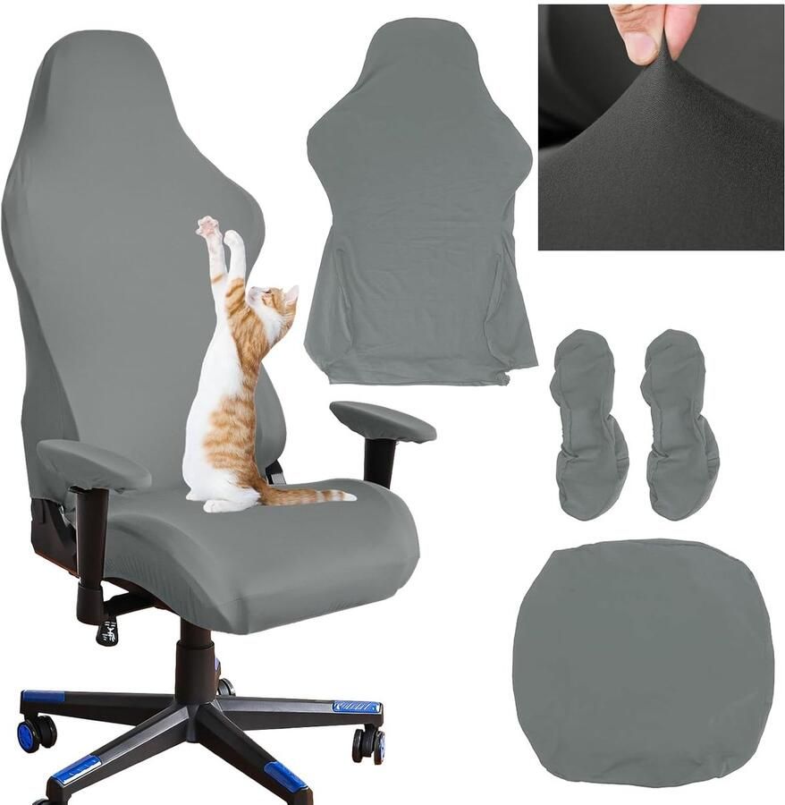 Gaming stoelhoes met armleuningen universeel set van 4 grijs elastisch