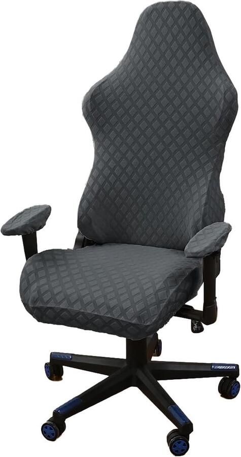 Gaming stoelhoezen 4 stuks bureaustoel draaistoel overtrek met armleuningen stoelrug rekbare stoelhoezen voor computer-gamestoel racing-stijl bureaustoel zonder stoel donkergrijs