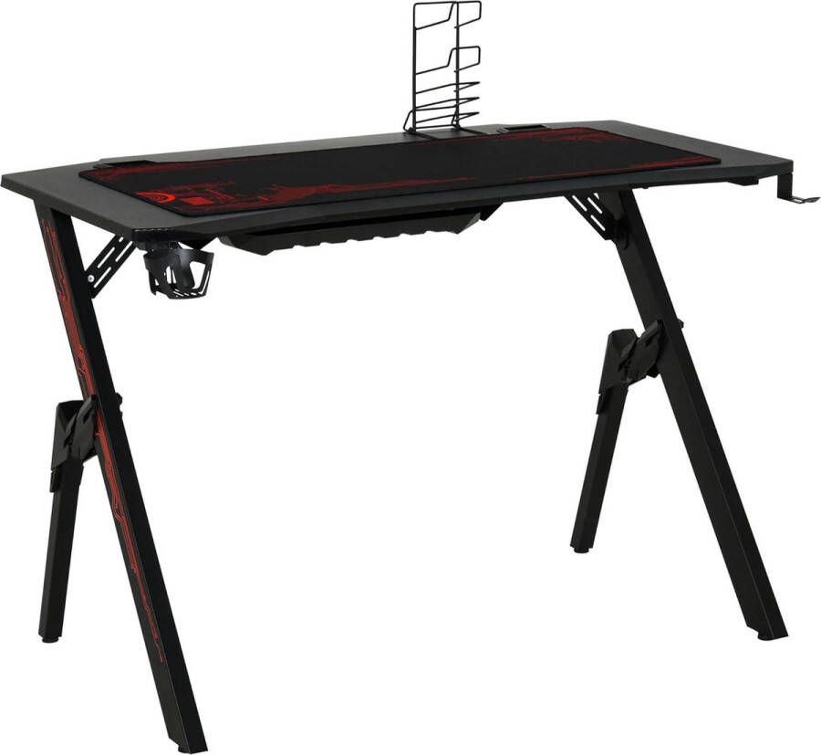 Gaming tafel bureau computertafel werktafel meubels voor kantoor woonkamer werkkamer modern design MDF metaal 110 x 59 x 75 cm zwart + rood