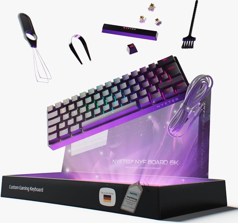 Gaming Toetsenbord met Gateron Gele Schakelaars Hot-Swappable Mechanisch RGB Toetsenbord met ISO-DE Lay-out (60%)