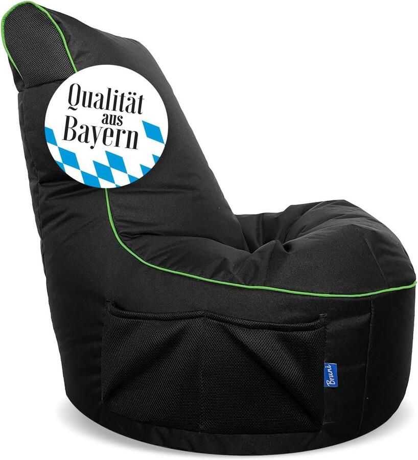 Gaming Zitzak met Rugleuning en Opbergruimte voor Binnen en Buiten Zwart Groen