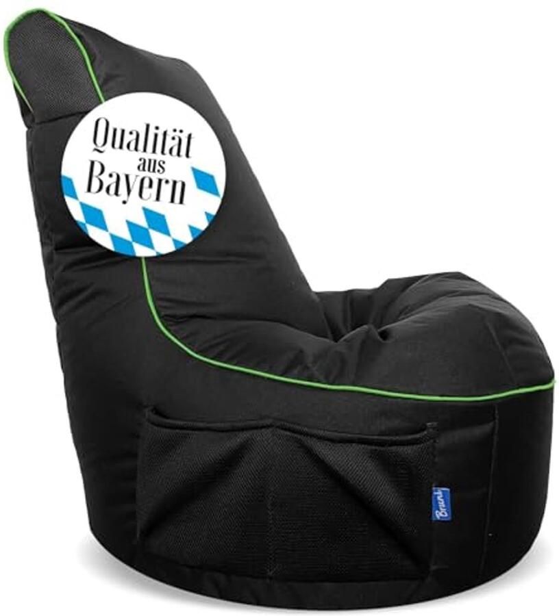 Gaming Zitzak met Rugleuning en Vak Geschikt voor Binnen en Buiten Zwart Groen