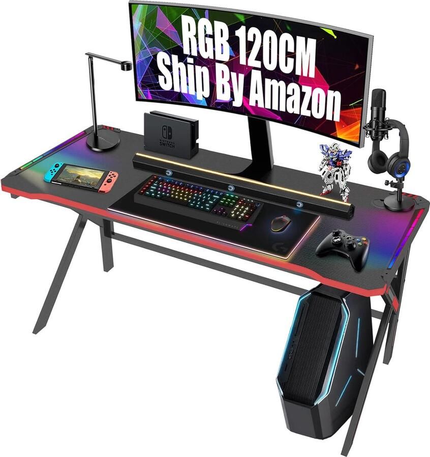 Gamingbureau voor thuiskantoor bureau voor kleine ruimte 47 inch pc bureau met werkstation K-vormig zwart