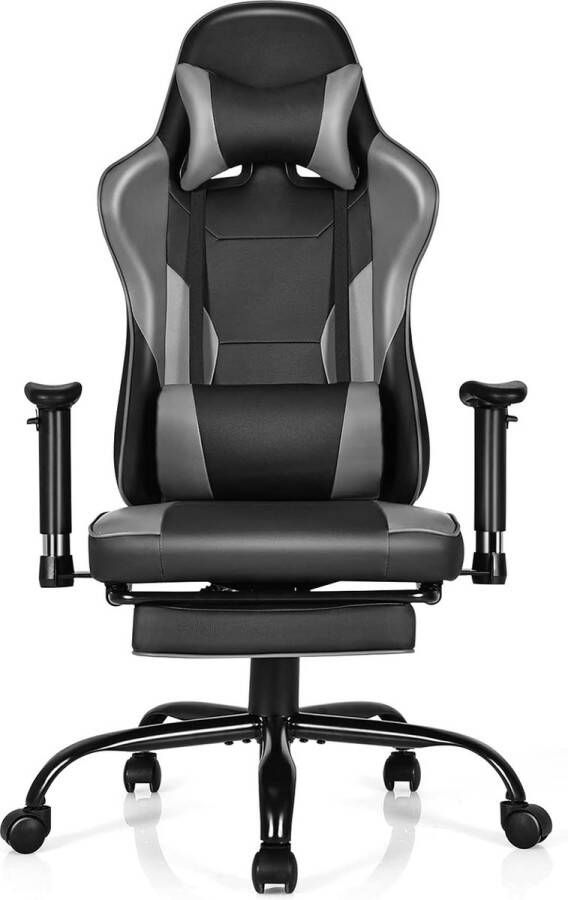 Gamingstoel in hoogte verstelbaar draaistoel met gevoerde hoge rugleuning en hoofdsteun bureaustoel met verstelbare armleuningen en intrekbare voetensteun gamingstoel voor thuis en op kantoor (zwart)