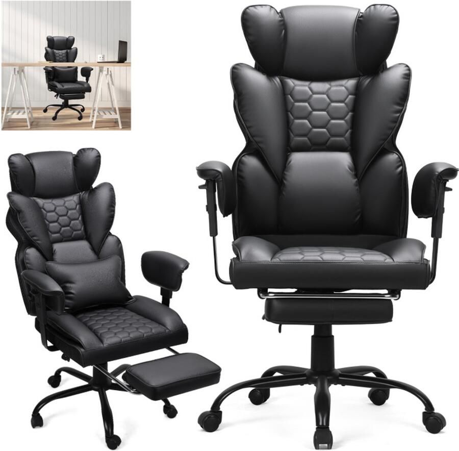 Gamingstoel met Geïntegreerde Voetsteun Draaistoel sportstoel Ergonomische Bureaustoel voor Zware Gebruikers 150kg