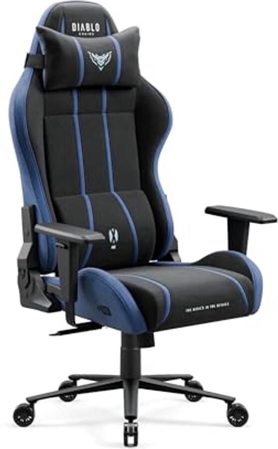 Gamingstoel met verstelbare armleuningen ergonomisch ontwerp tot 150 kg bureaustoel met hoofdsteun en lendensteun blauw-zwart