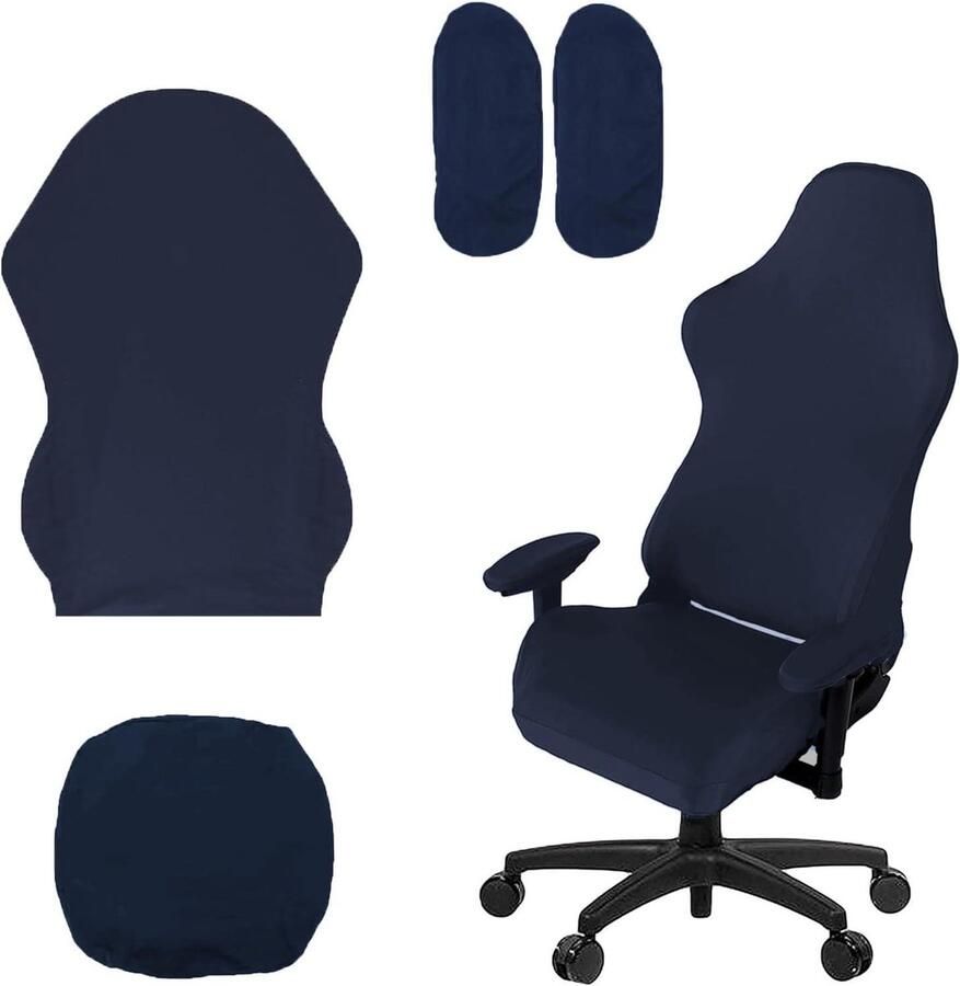 Gamingstoelbekleding set 4 stuks marineblauw Antislip stoelbekleding bureaustoel Rekbaar met armleuningen Stoelrug hoes voor kantoor computer racestoel