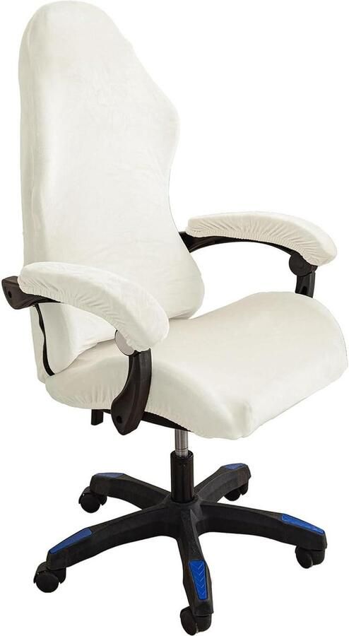 Gamingstoelhoezen fluwelen pluche armleuninghoezen rekbare hoes game-computer bureaustoel beschermer draaibare fauteuilhoezen wit