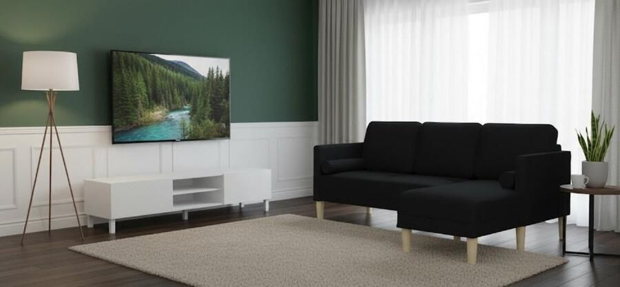 Ganeey Luxe 3-Zits Hoekbank L-Vorm – Moderne Bank Zwart 160 cm – Comfortabele Stoffen Bank met Loungegedeelte – Stijlvolle Loungebank voor Woonkamer – Microvezel Polyester – Stevige Houten Constructie – Inclusief Armleuningen – Makkelijk te Reinigen