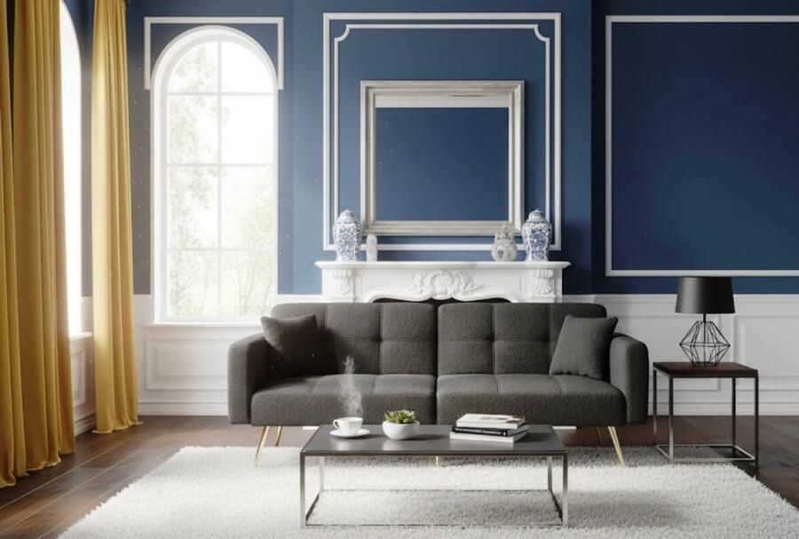 Ganeey Luxe Verstelbare Slaapbank 2-zits – Bank met Bedfunctie Lamswollen Stof Gouden Poten Donkergrijs – Sofa met Opbergruimte & Kussens – Compacte Logeerbedbank voor Kleine Ruimtes