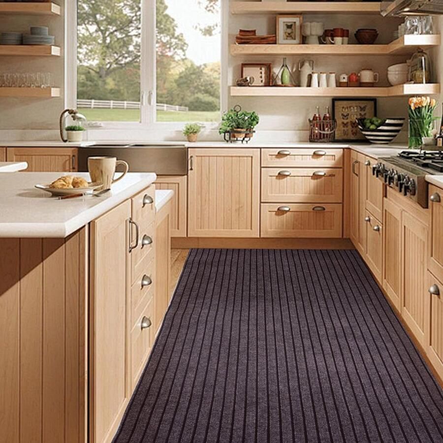 Gangtapijt antislip deurmat 90 x 300 cm wasbare vuilvangmat vloermat gestreept tapijtrol loper entreemat antislipmatten tapijt voor binnen en buiten bruin