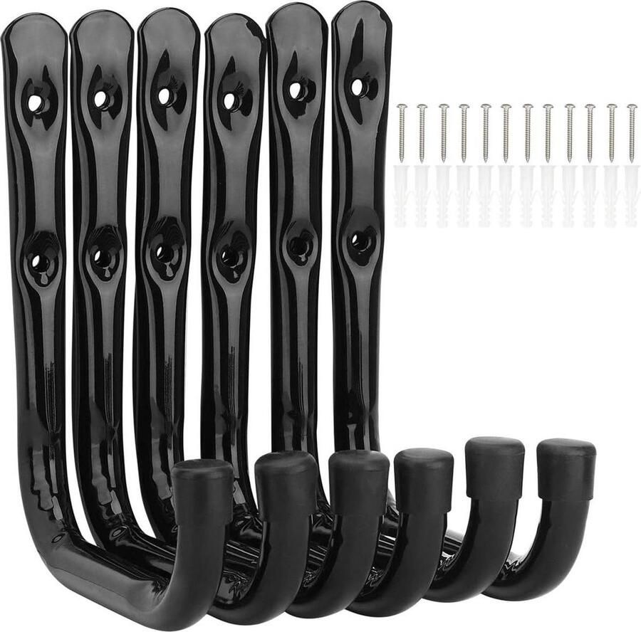 Garagehaken Ladderhaken 6 Pack Zwaar Werk Muurbevestiging Opberghaken Organizer Voor opgevouwen stoelen Fietsen Elektrisch Gereedschap Tuinslangen 19 cm x 17 cm