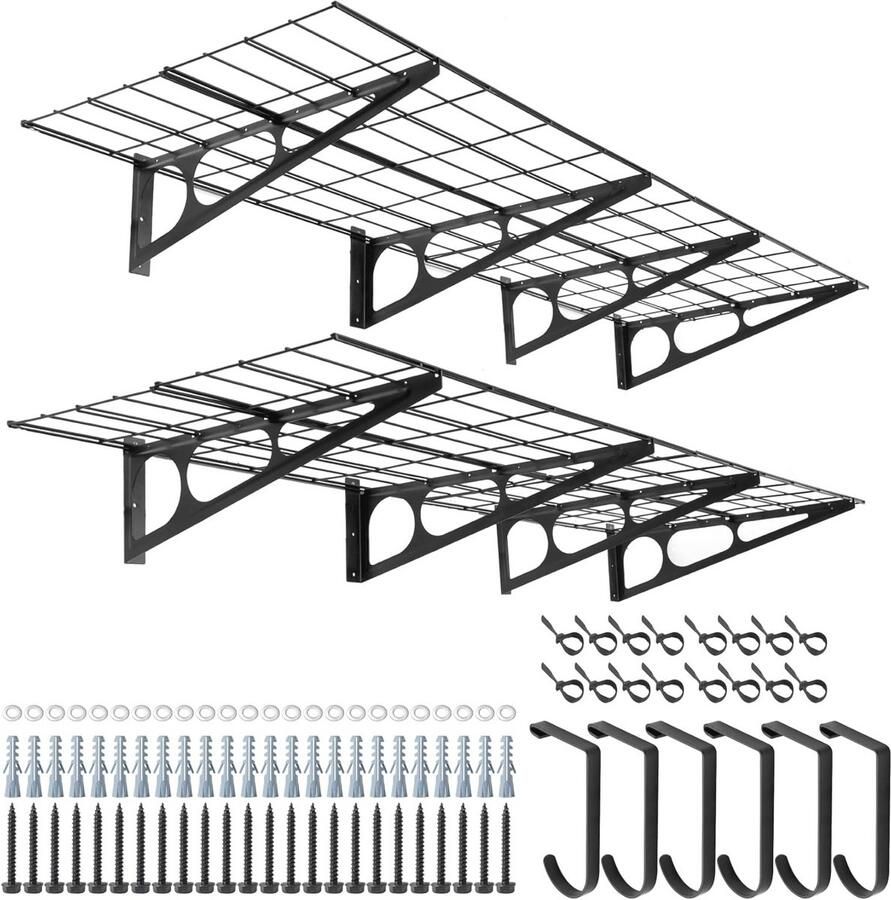 Garagerek 2 stuks 6 x 15 m met haken Metaal wandrek voor opslag in garage winkel of schuur