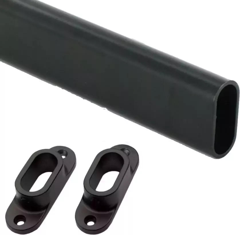 Gardelux Garderobebuis ovaal Zwart Lengte : 1 5 meter 30x13mm inclusief houders dicht model