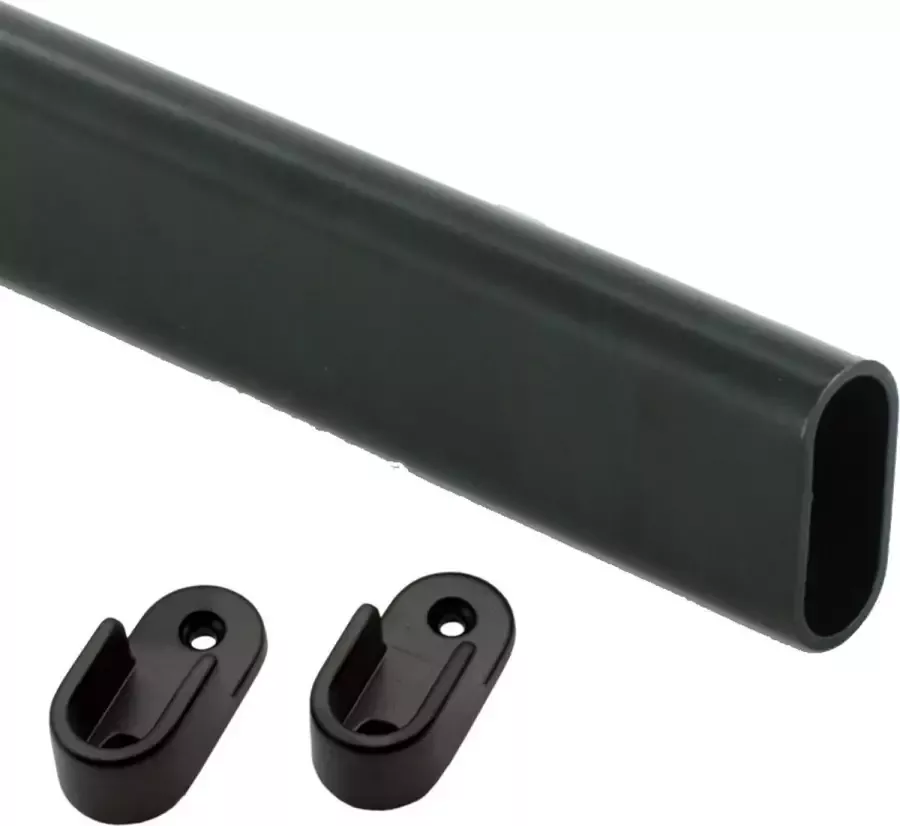 Gardelux Garderobebuis ovaal Zwart Lengte : 1 5 meter 30x13mm inclusief houders open model