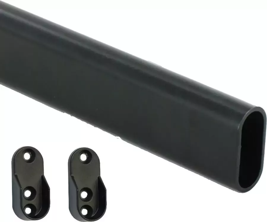 Gardelux Garderobebuis ovaal Zwart Lengte : 2 meter 30x13mm inclusief houders open model