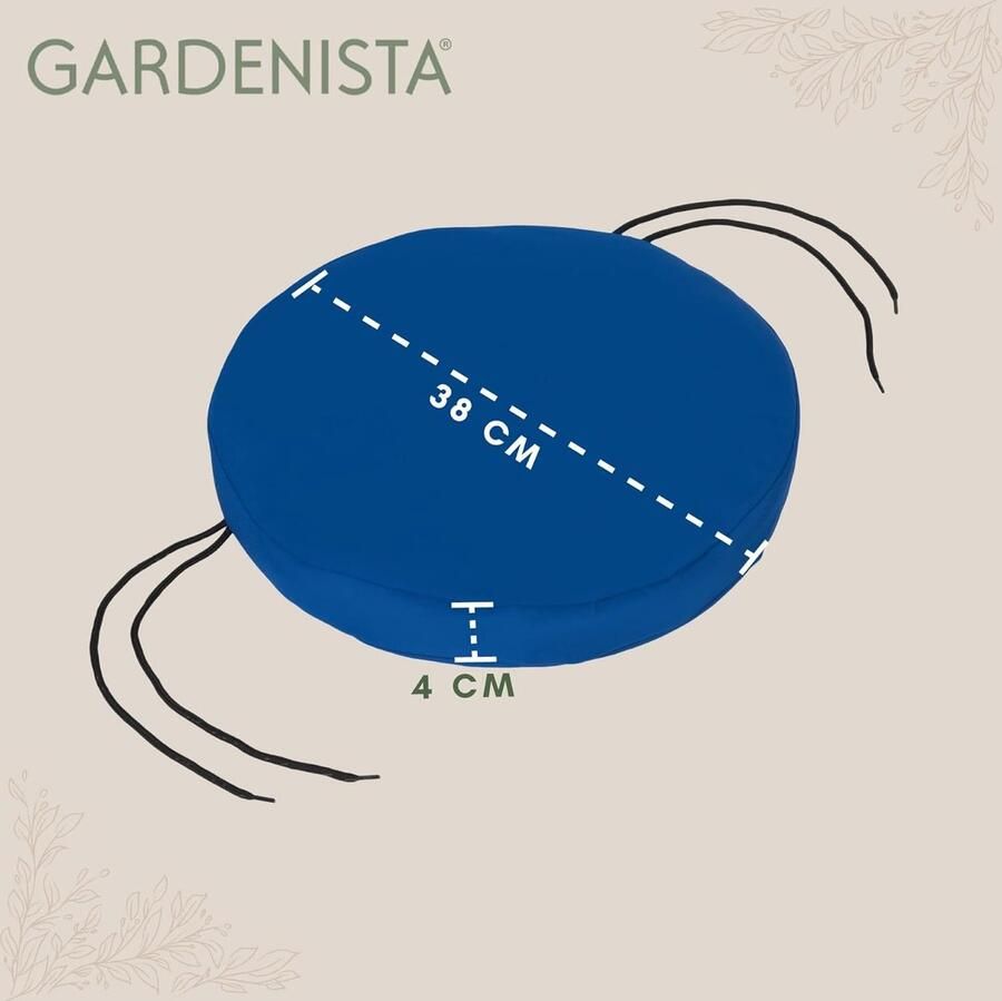 Garden Rond bistro terrasstoel zitkussen voor buiten veilige bindsnoeren voor wegglijden en waterafstotend comfortabel en licht (blauw)