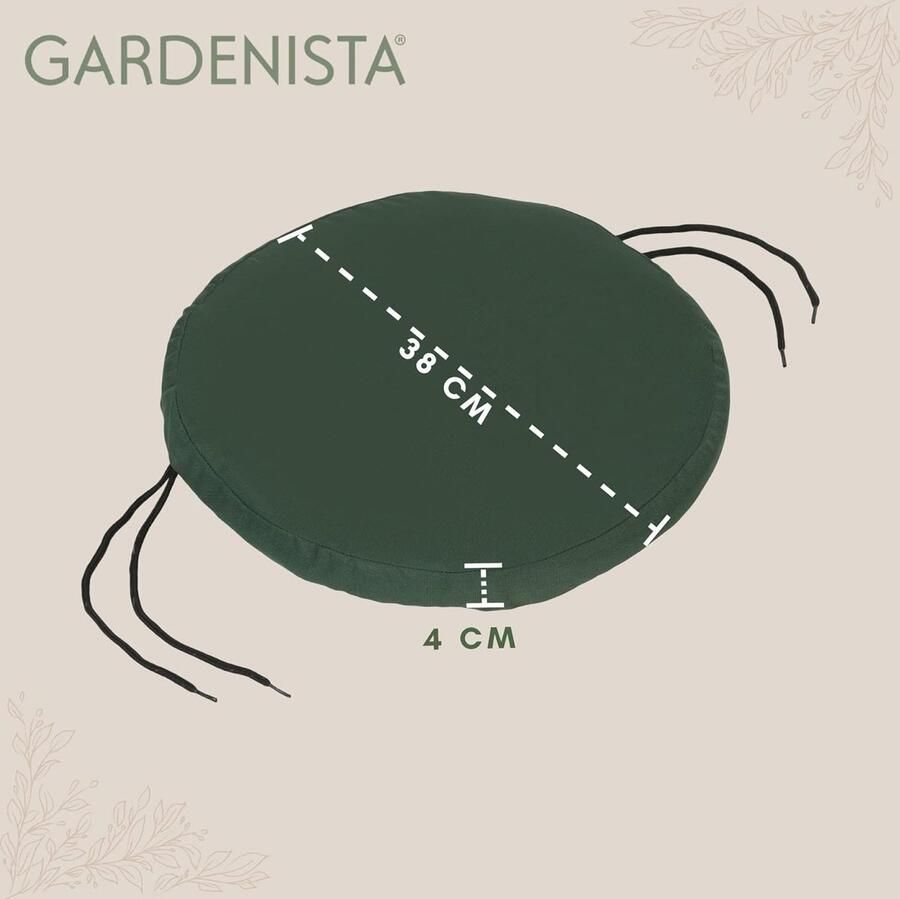 Garden Rond bistro terrasstoel zitkussen voor buiten veilige bindsnoeren voor wegglijden en waterafstotend comfortabel duurzaam en licht (groen)
