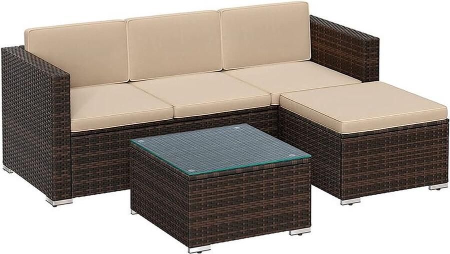 Rootz Living Rootz Garden Sofa Tuinmeubelset 3-zitsbank Tuinbank Met Tafel Outdoor Seating Set Bruin Taupe
