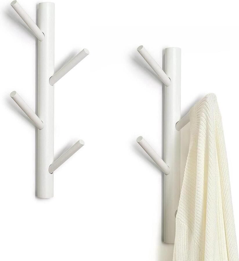 Garderobe en hoedenstandaard stevige houten kapstok 2 stuks wit hout