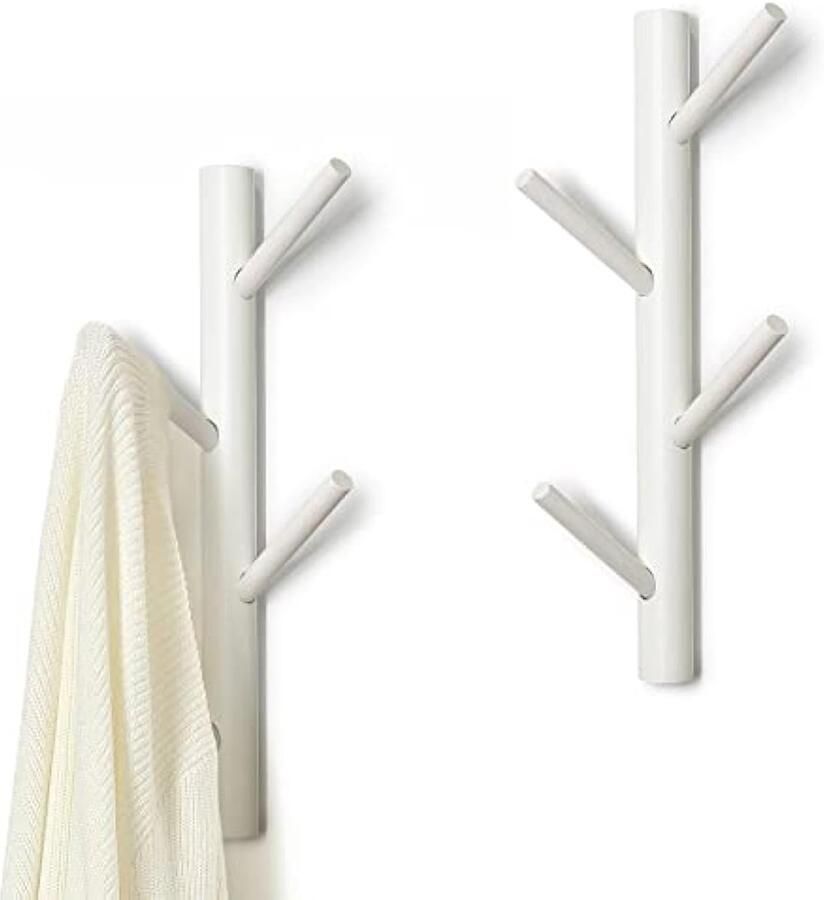 Garderobe en hoedenstandaard stevige houten kapstok kledinghaken muur met 8 haken ganggarderobe 2 stuks (wit)