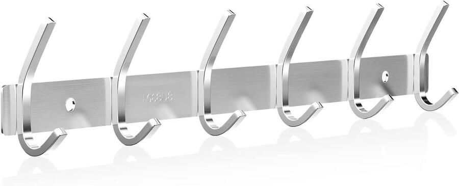Haaklijst garderobe roestvrij staal modern kledinghakenlijst muur geborstelde look dubbele haken jashaken kledinghaken met 6 haken voor keuken slaapkamer kantoor