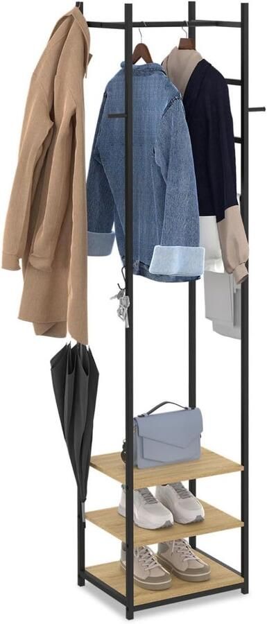 Garderobe Kapstok – Metaal in Bruin 30 x 30 x 170 cm Stijlvolle en Functionele Opbergoplossing voor Hal Slaapkamer of Woonruimte