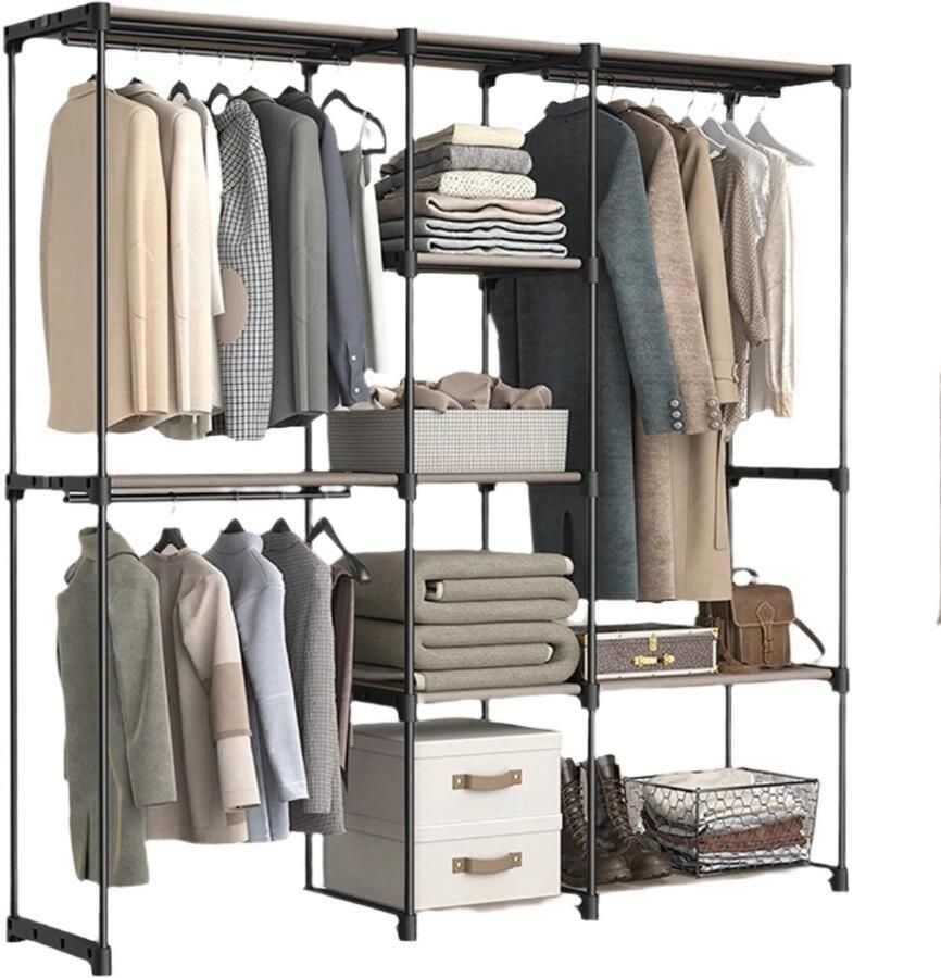 Garderobe kledingrek garderobe -standaard stalen frame ruimtebesparende opslag 182 x 43 x 182 cm