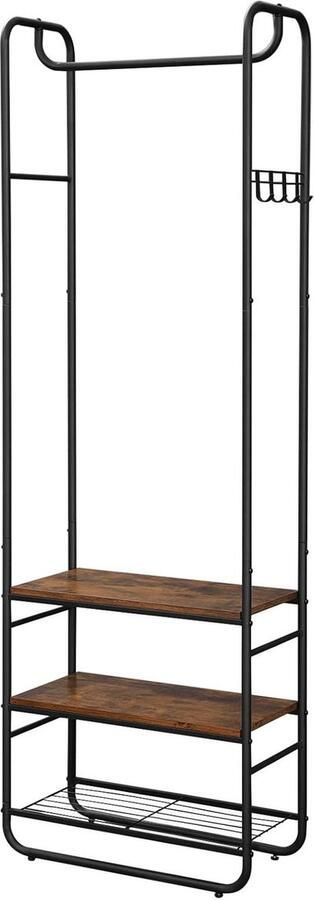 Garderobe kledingstandaard met schoenenrek hal slaapkamer 58 x 28 x 181 cm industrieel design vintage bruin-zwart opbergoplossing kledingrek