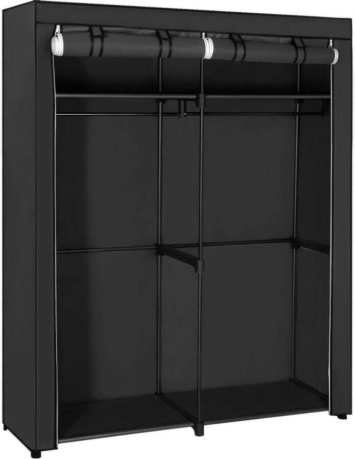 Songmics Garderobe met 2 kledingrails opbergruimte voor kleding linnenkast kapstok opvouwbaar kleedkamer slaapkamer 140 x 43 x 174 cm zwart