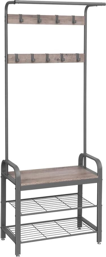 Garderobe met Schoenenrek en Zitvlak – Industrieel Design Met 9 Haken en 2 Planken