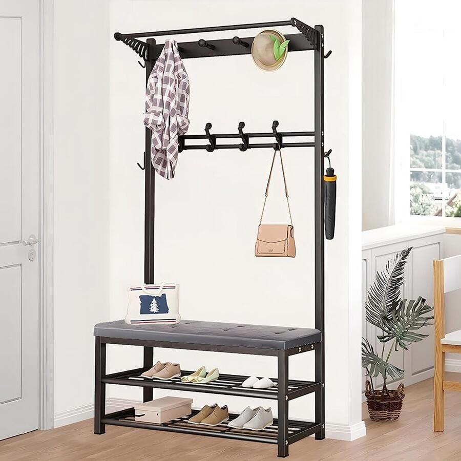 Garderobe met Zitbank en Kapstok Multifunctioneel 1 stuk 100 x 33 x 170 cm