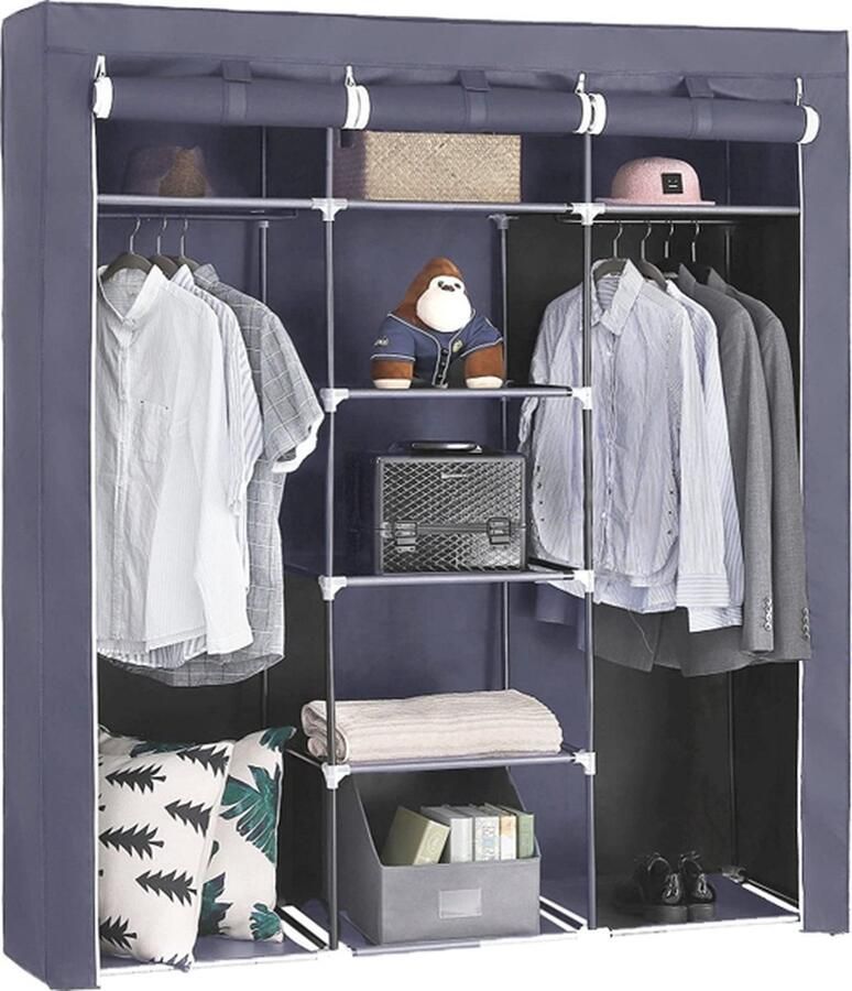 Merkloos Songmics LSF03G Extra grote vouwkast van stof 175 x 150 x 45 cm met kledingstang grijs