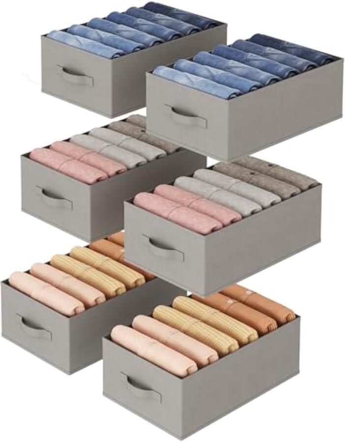 6 stuks lade-organizer opvouwbare kledingkast organizer 6 vakken 42 x 27 x 17 cm grijs