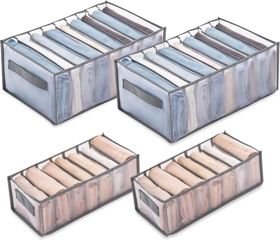 Garderobe-organizer 4-delig Opbergdoos voor kleding met handvat en opbergvak Opvouwbaar Sokken truien overhemden