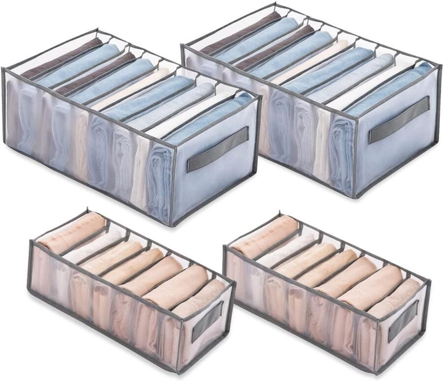 Garderobe-organizer 4-delig Opbergdoos voor kleding met handvat en opbergvak Opvouwbaar Sokken truien overhemden