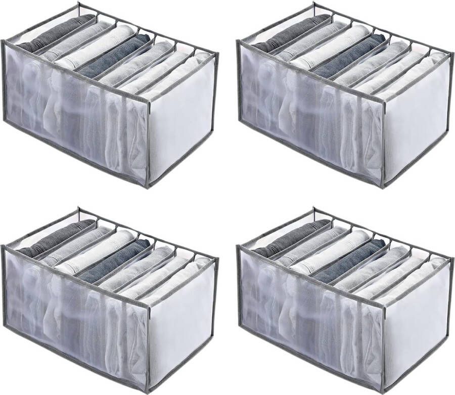 Garderobe-organizer 4-delige kledingkast-organizer 7 roosters opvouwbare opbergdoos garderobe-organizer voor jeans broeken T-shirts